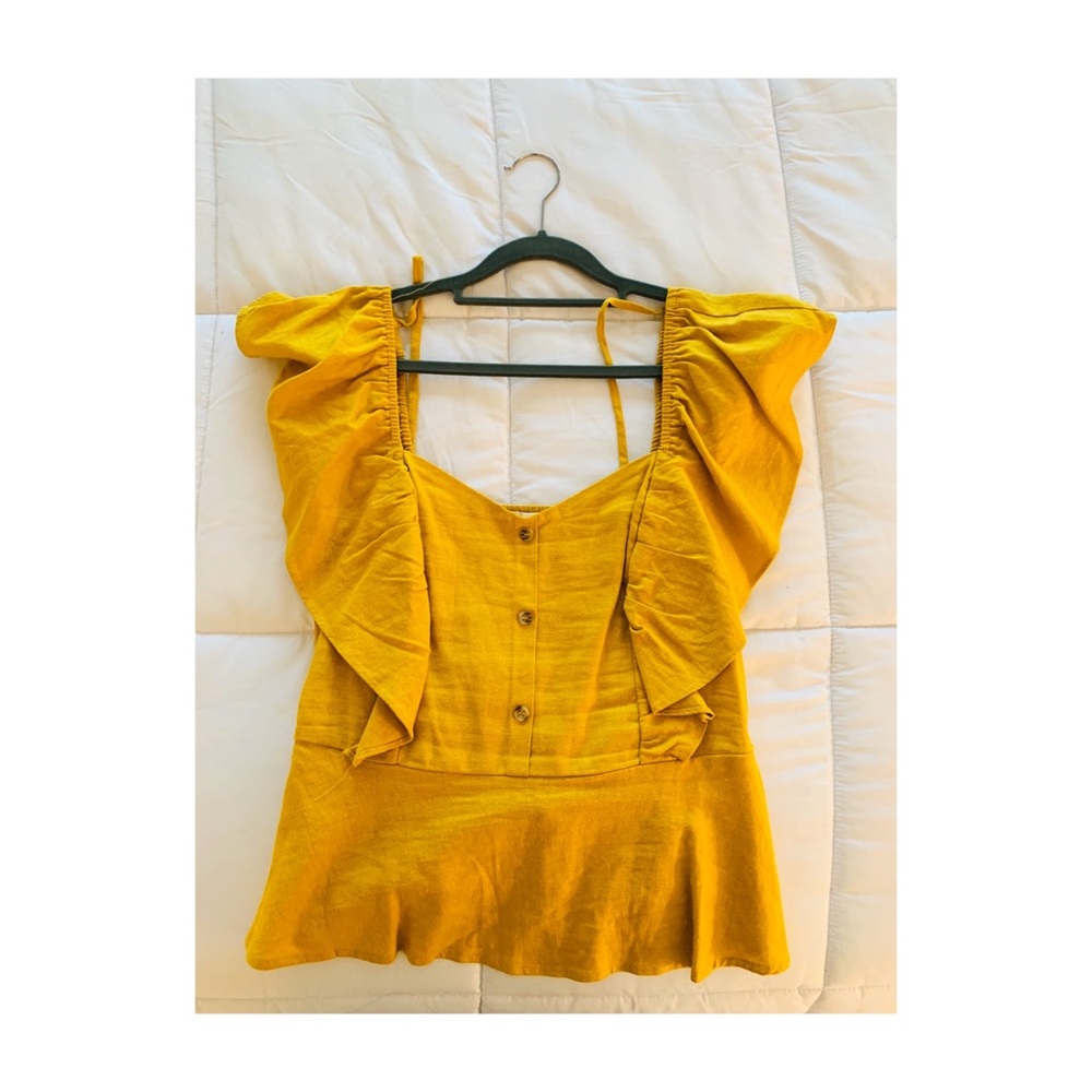 BP. - Shoulder Ruffle Peplum Styled Top